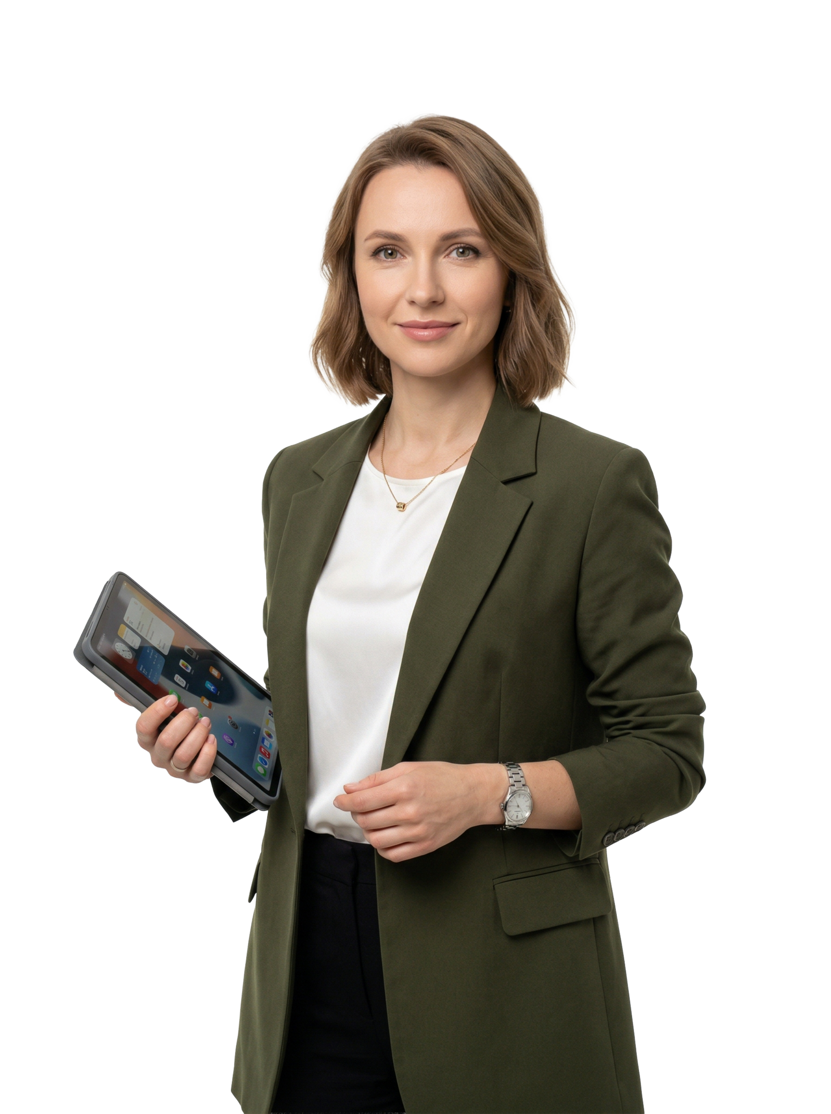 Засновниця з планшетом