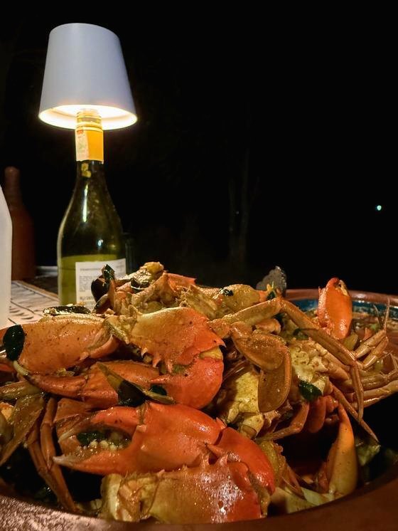 Evening seafood dinner served during a private horse riding holiday at Vonfidel Ranch in Sri Lanka
