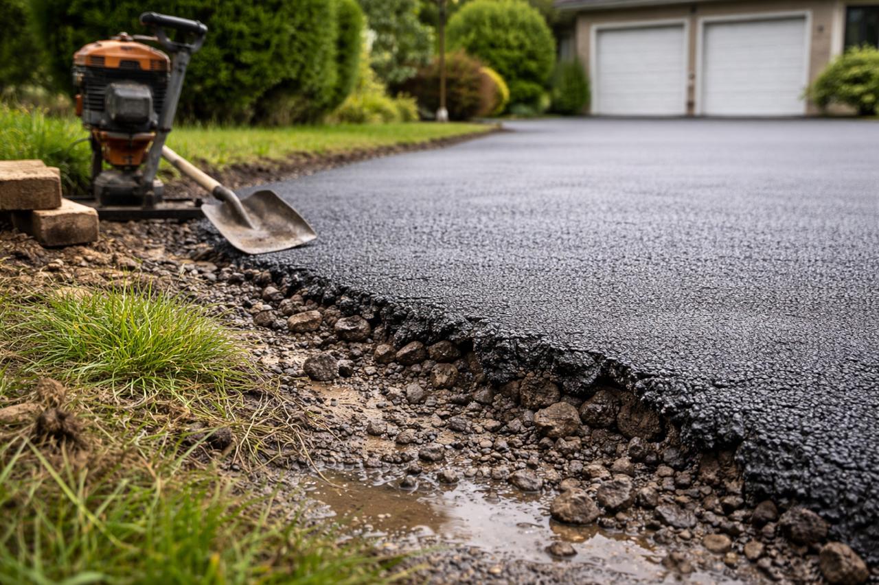 Асфалтиране на малка площ с директен преход към пръст без бордюр
