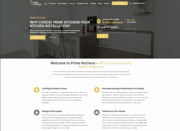 Анимация блока «Почему мы» на сайте Prime Kitchens