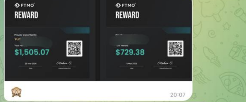 FTMO Reward $1,505.07 и $729.38