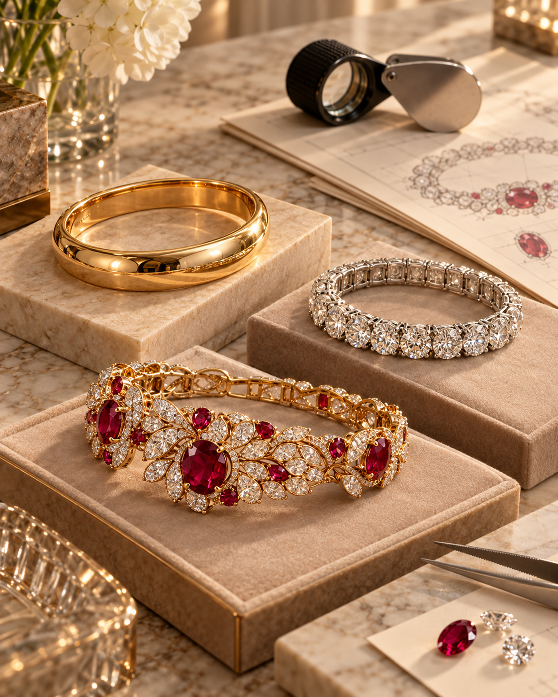 Designer gold, diamond and gemstone jewelry compared for material quality, craftsmanship, stone value and high-jewelry resale evaluation