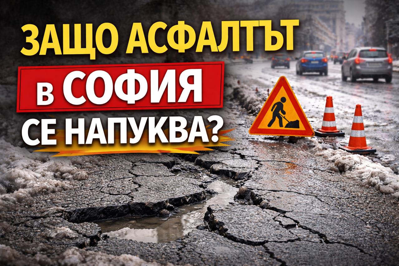 напукан асфалт на улица в София през зимата – причина за пукнатини в асфалтовата настилка