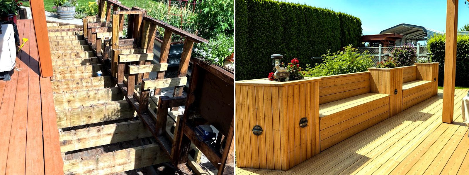 Before and after structural deck rebuild in Chilliwack BC by VeryWell Home Services