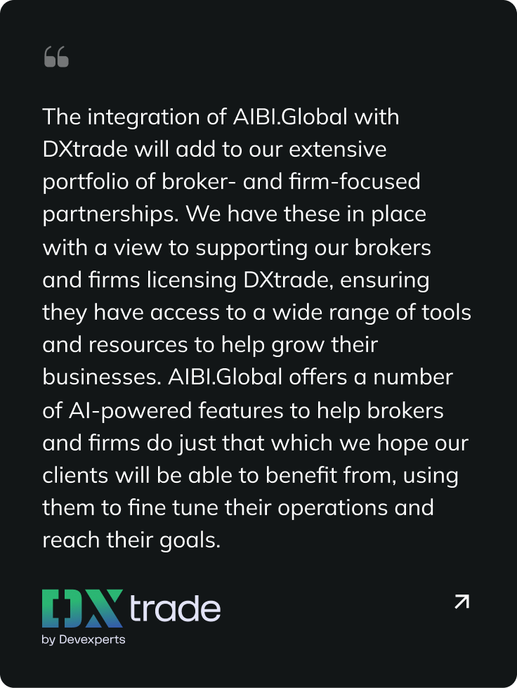 Partner testimonial from DXtrade about AIBI.Global.