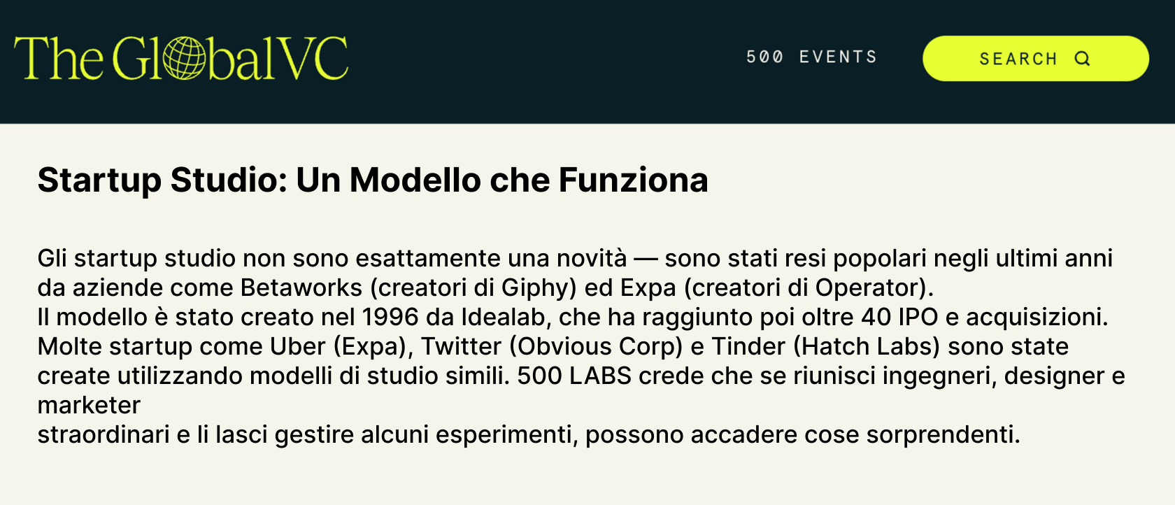 Grande ricerca sugli Startup Studio 2023