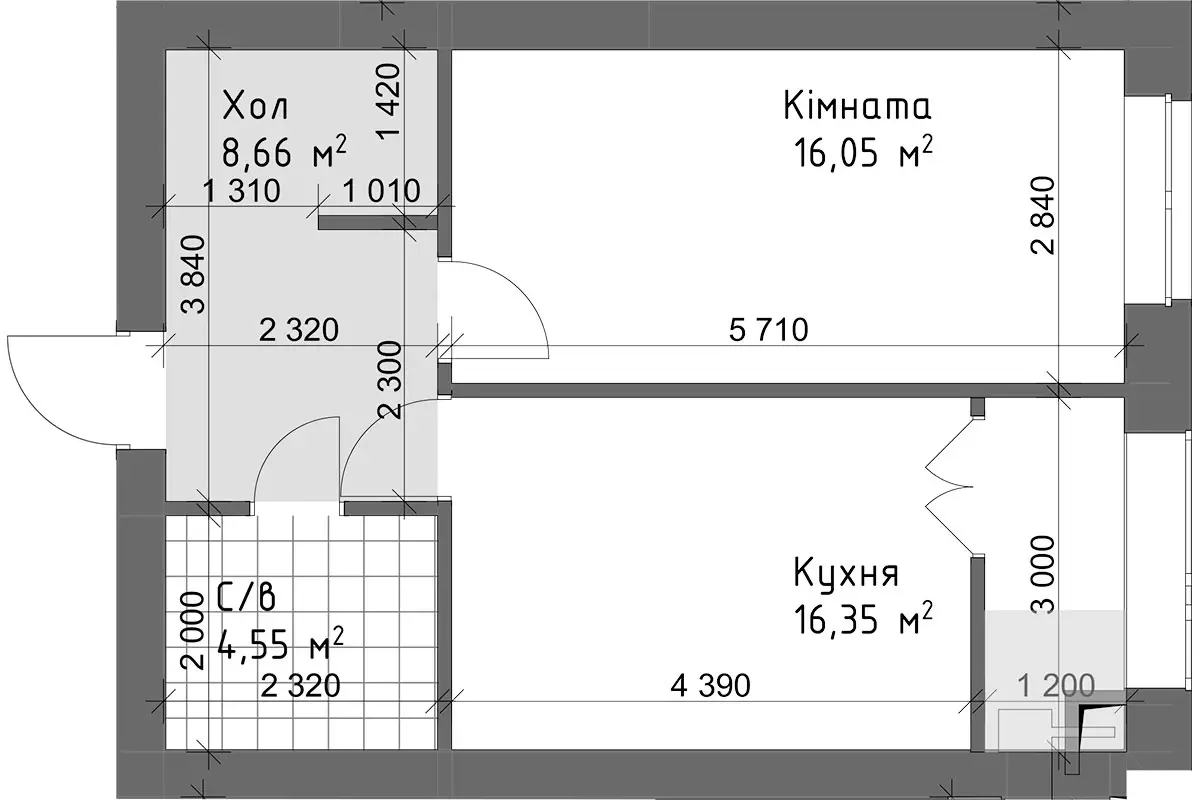 Планування 1-кімнатної квартири в ЖК Чайка Люкс — варіант 11