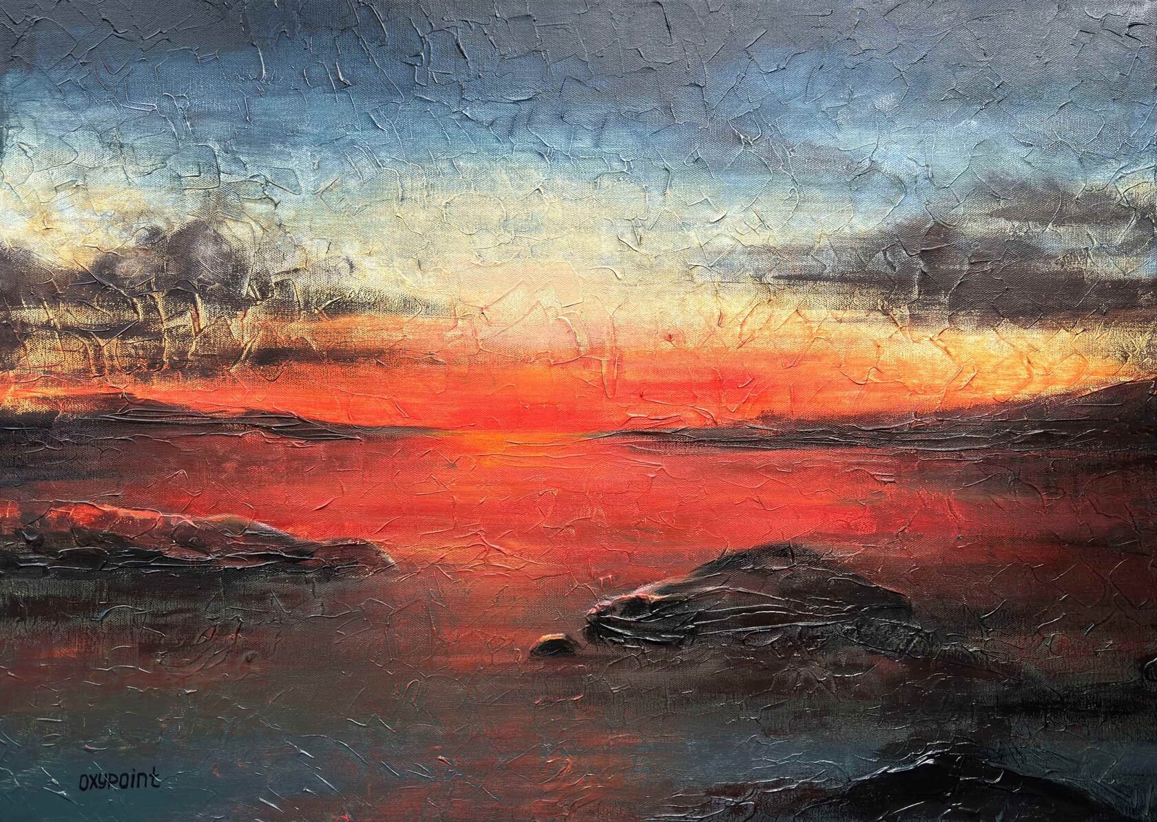 Acrylic painting sunset, mixed media, night, painting for sale Oxana Kravtsova Oxypoint