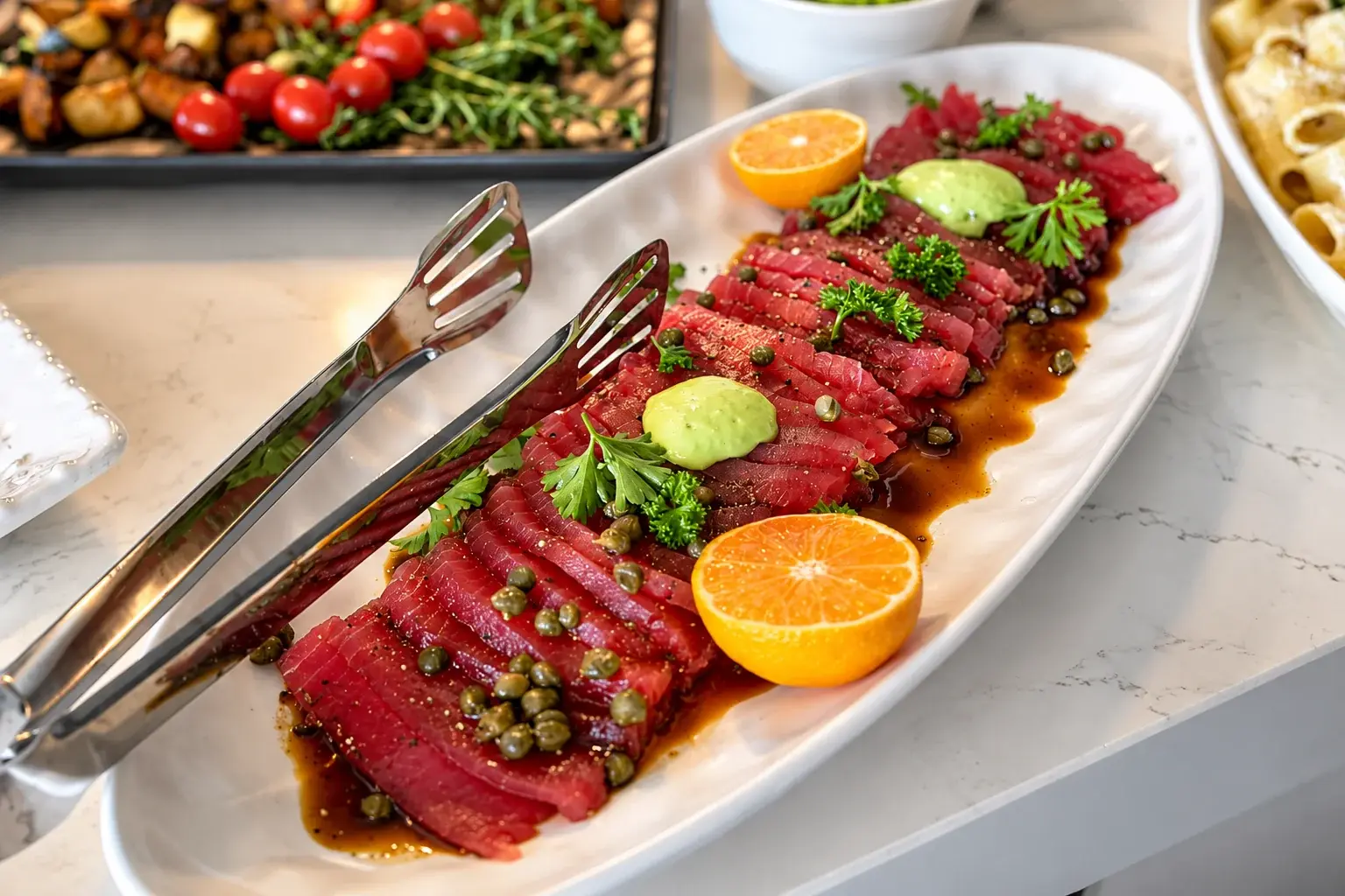 Carpaccio with capers and orange — a Thanksgiving dinner at home by Miami private chef Marina Staver