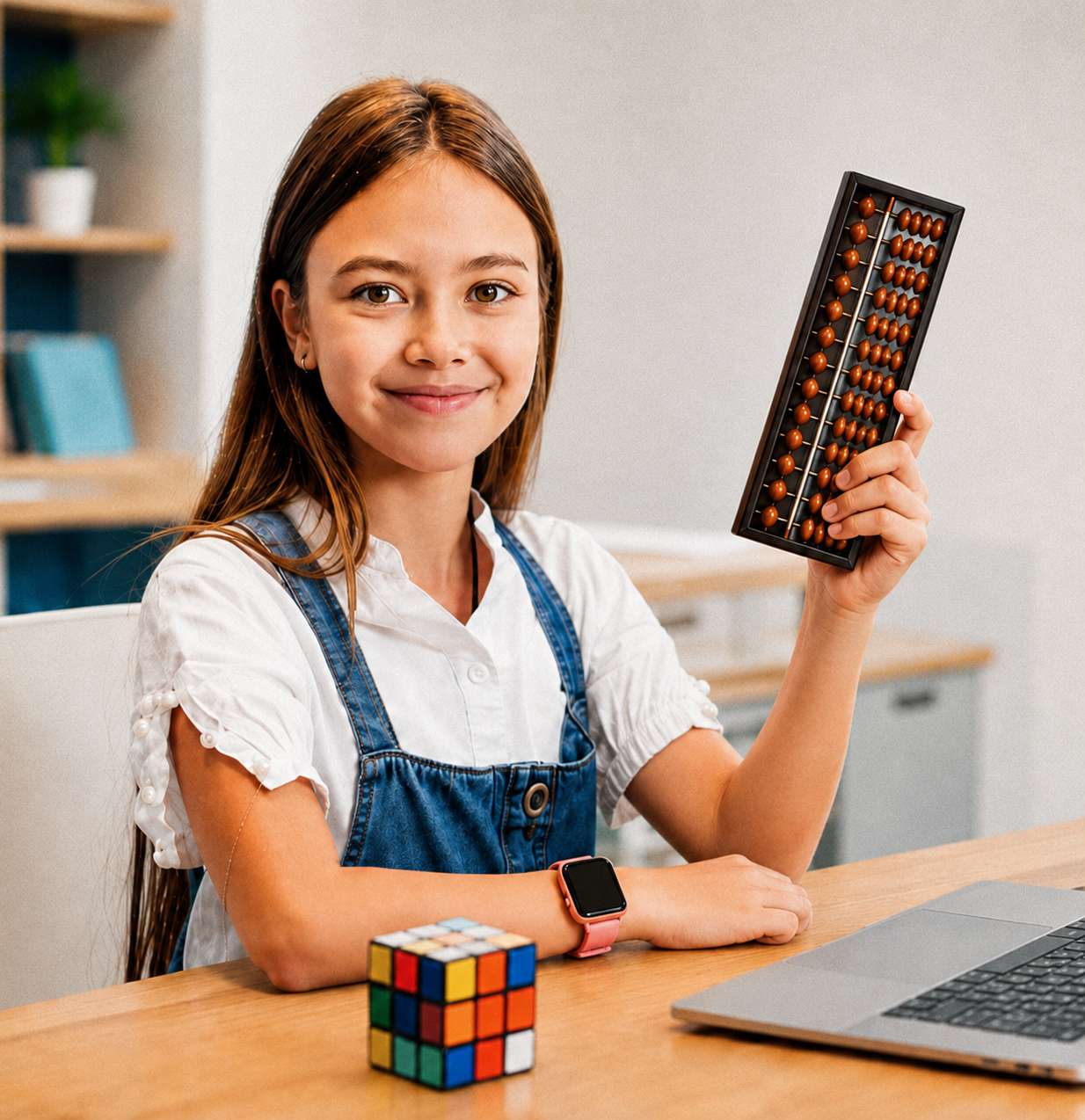 Dziecko w wieku 8 lat uśmiechnięte podczas nauki online przy laptopie