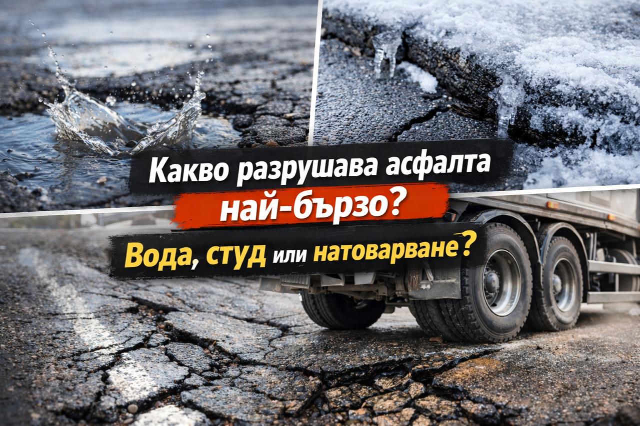 Причини за разрушаване на асфалта – вода, замръзване и натоварване от камиони