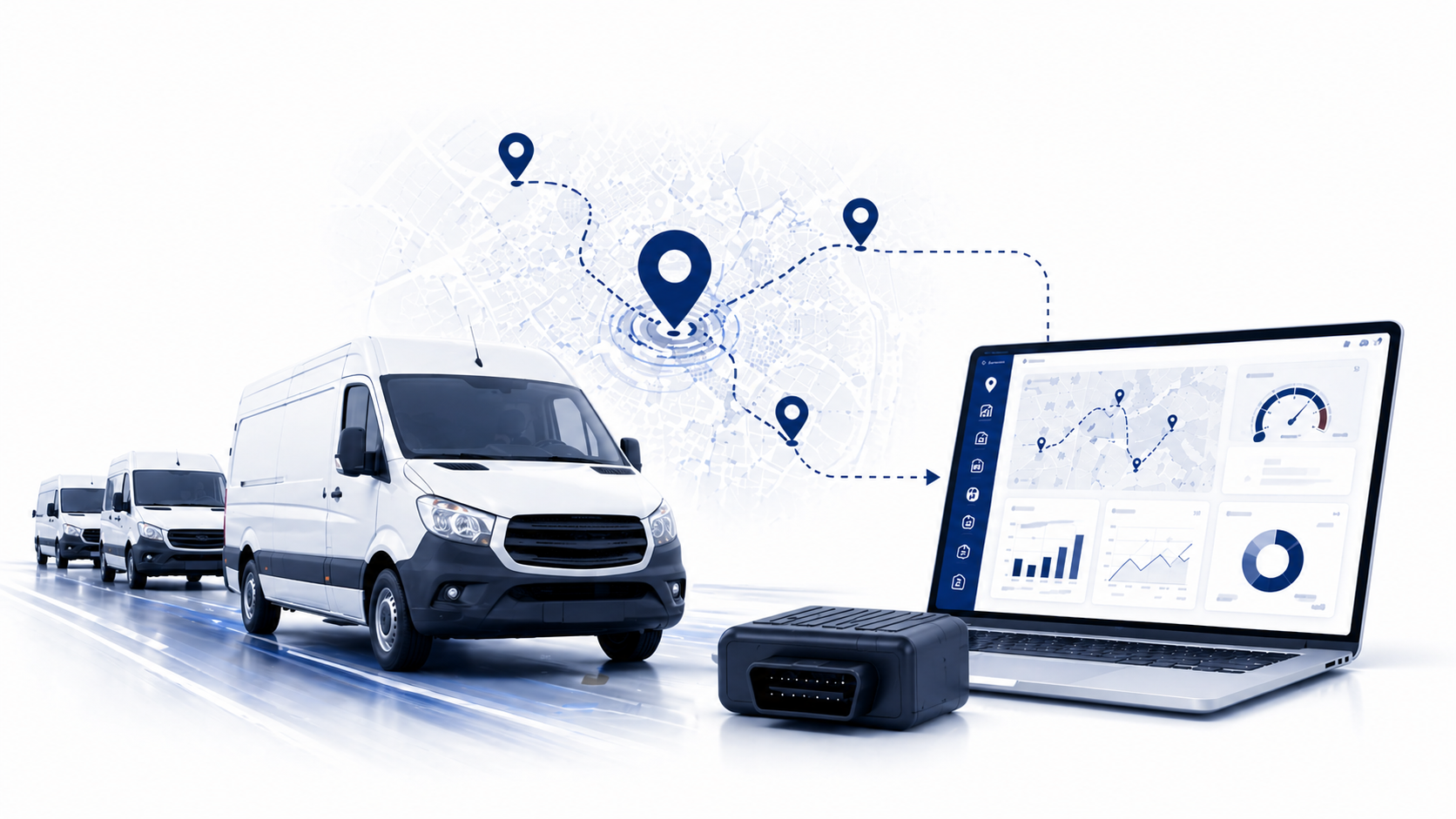 Kleintransporter-Fuhrpark mit digitaler Sicherheit, GPS-Ortung und aktiver Fahrzeugkontrolle bei Bergmann Logistik GmbH