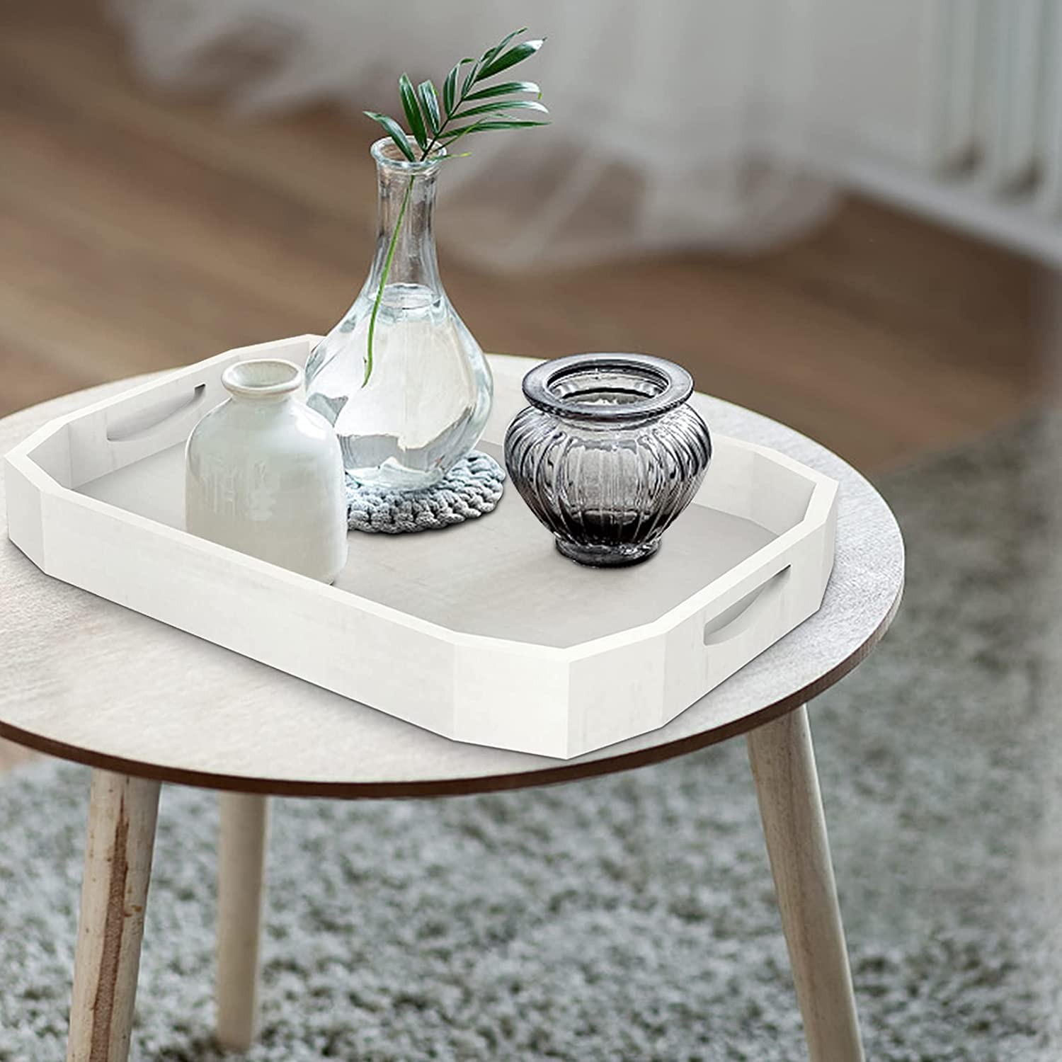 Decorative Tray For Coffee Table Made From Spun Bamboo, Serving Tray, Ottoman Tray, Wooden Tray, Round Tray, 13.75 Inches, Plastic-free Gift