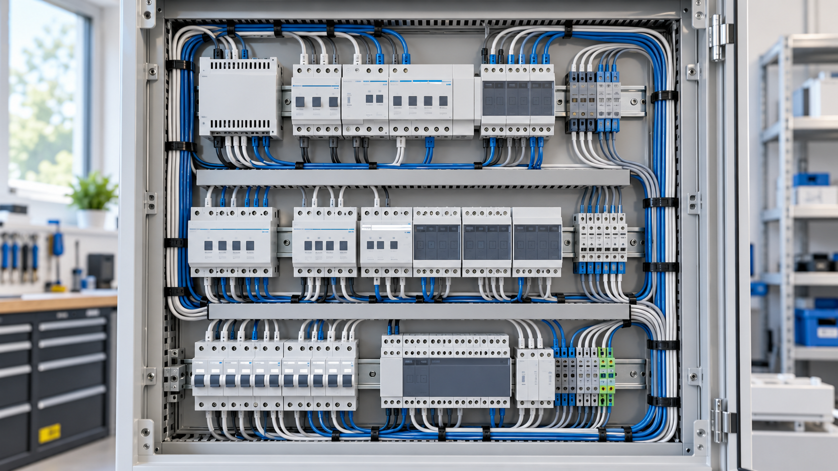 Illustrative concept of a neatly wired smart home automation control panel