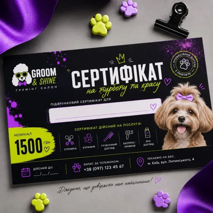 Grooming gift certificate design