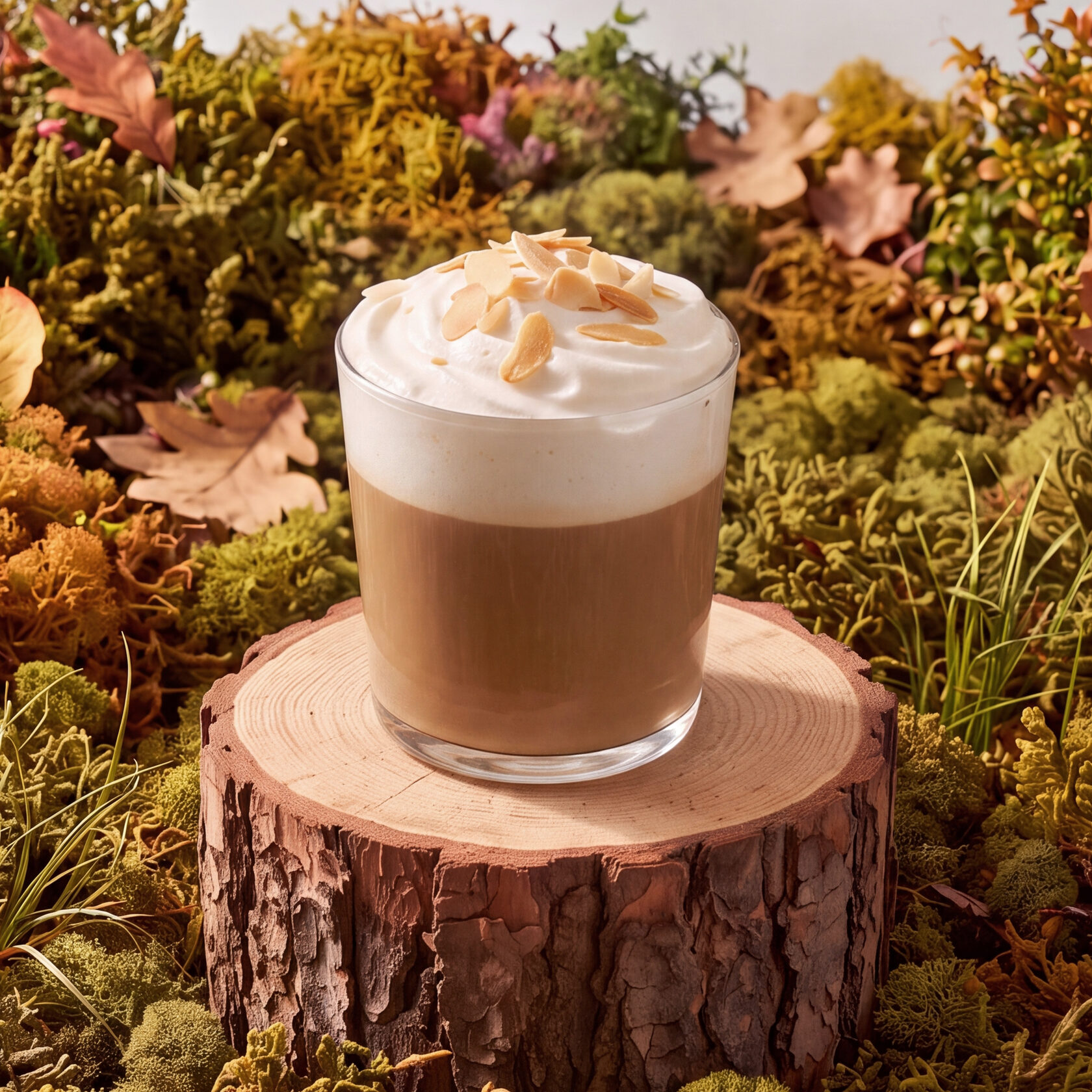 Seasonal hazelnut hojicha drink with foam