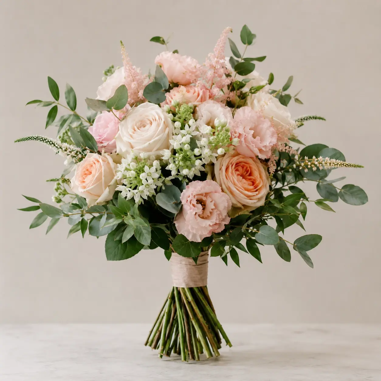 Eleganter handgebundener Blumenstrauß mit natürlichen Farben