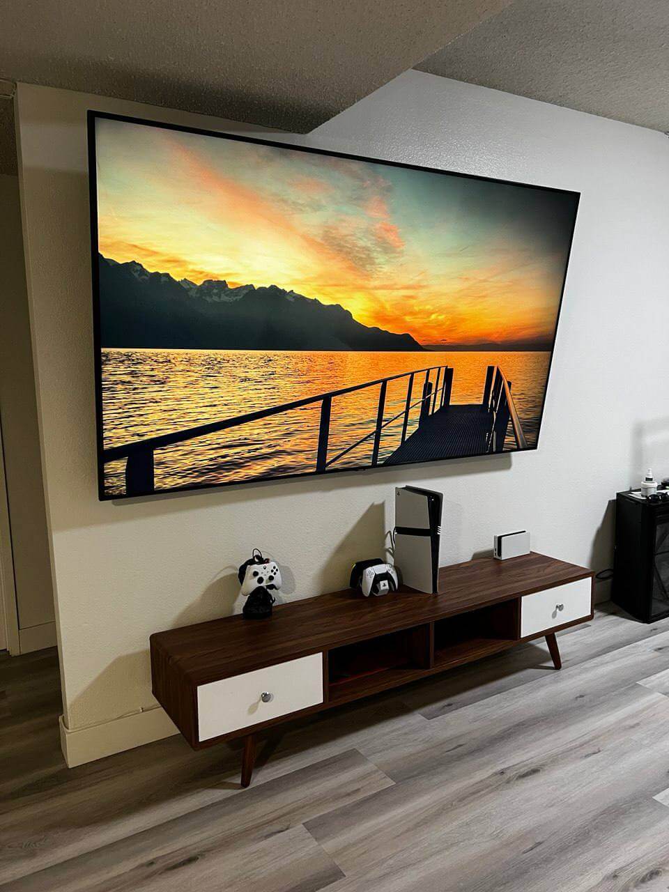 Bedroom TV mount with hidden wiring