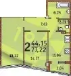 2-комнатные планировка Costa Fontana — вариант 2