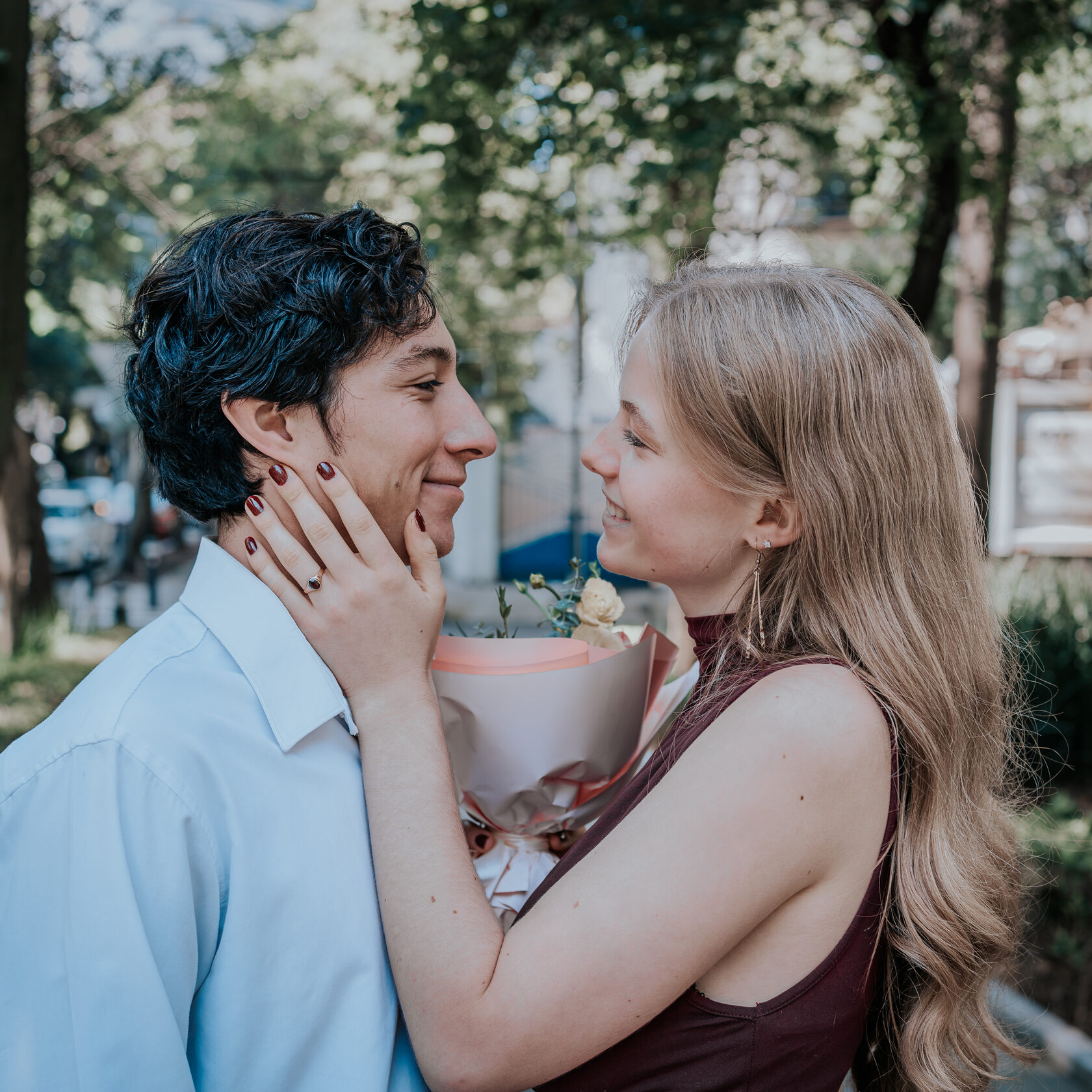 Couple celebrating their proposal in Mexico City