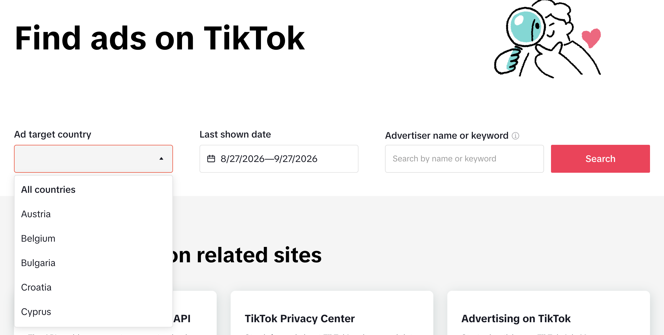 Поиск объявлений в библиотеке рекламы TikTok