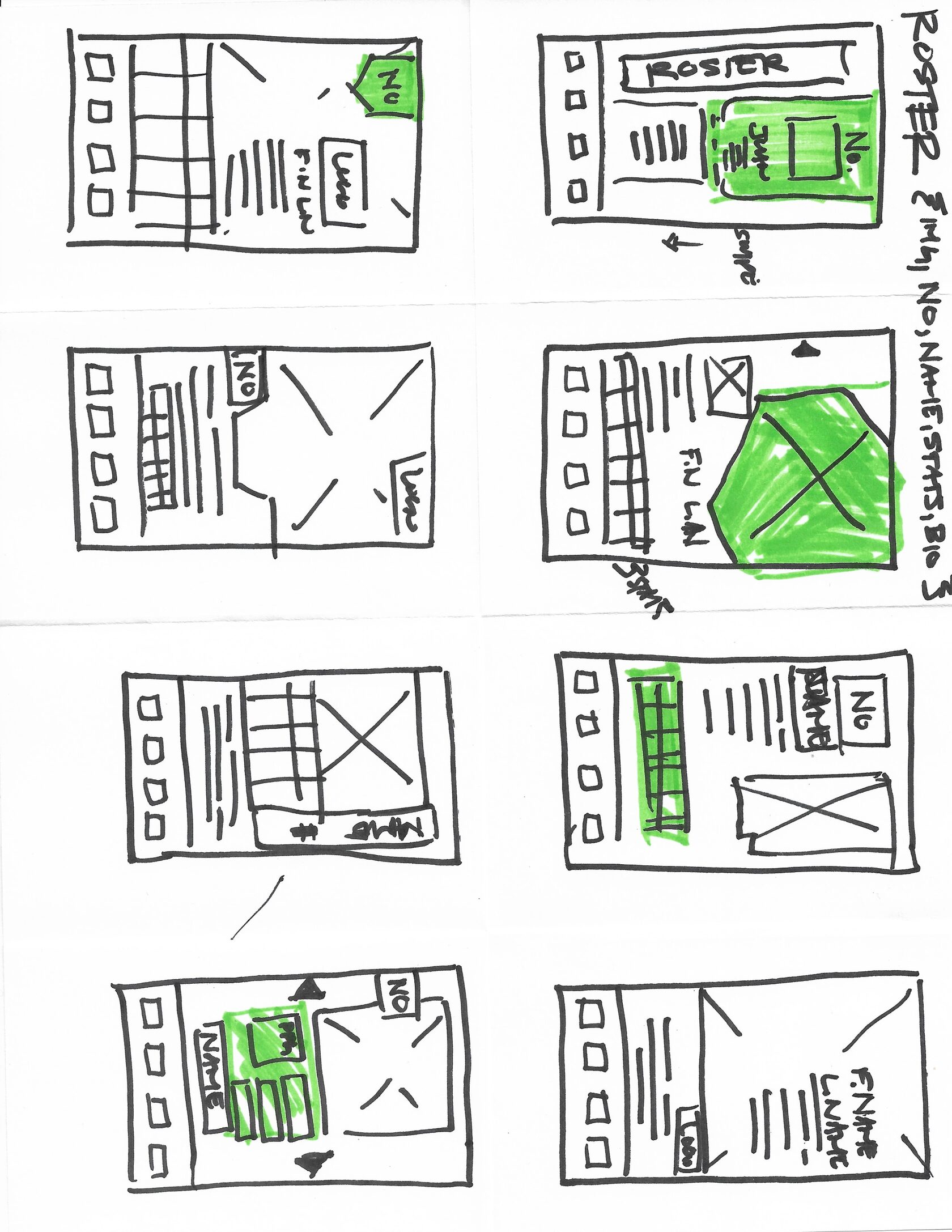 Wireframe for team roster