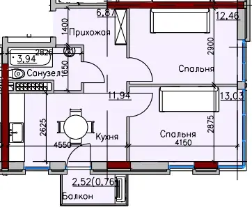 2-комнатные — вариант 13 в Пространстве на Радостной