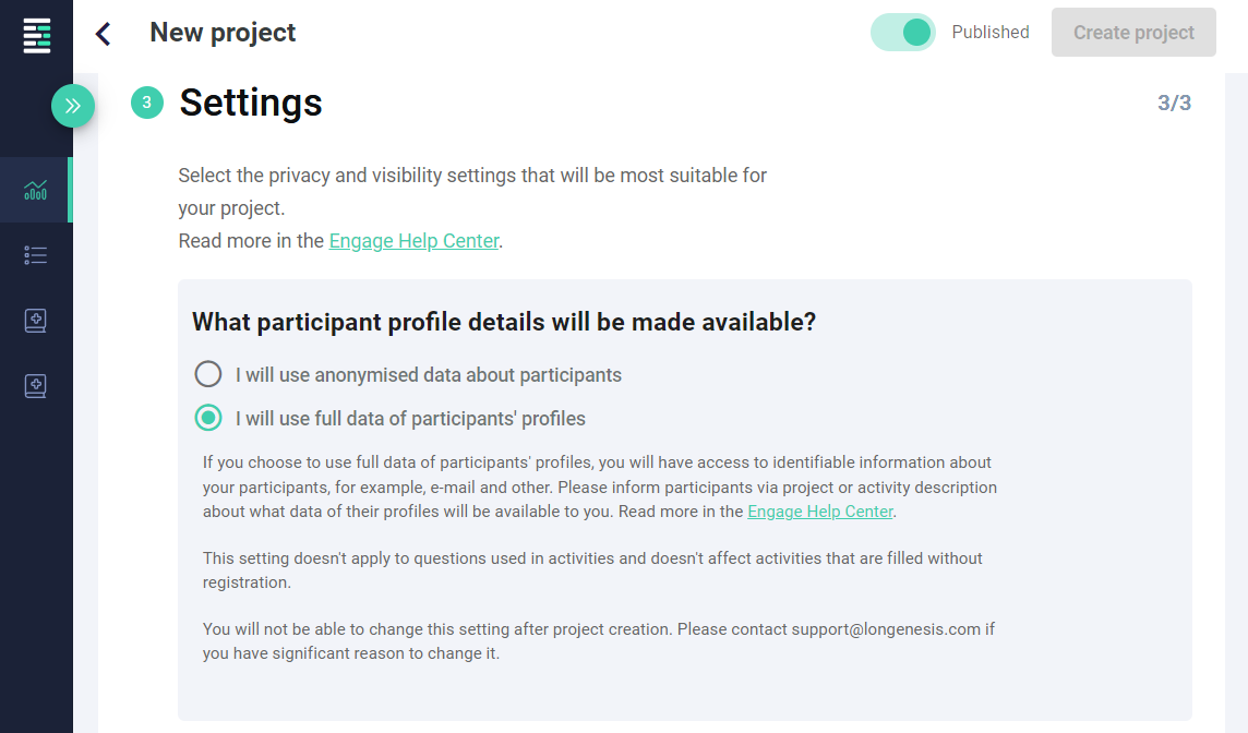 Project activity settings