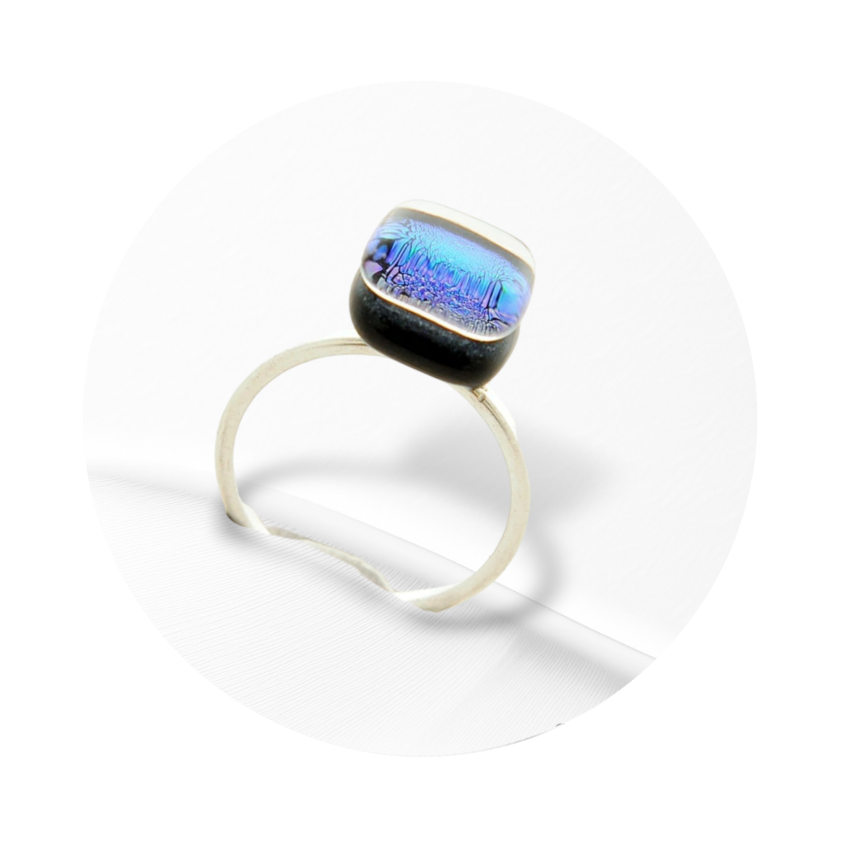 Sterling silver ring with dichroic glass insert