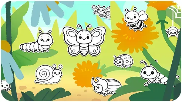 Bugs and blossoms coloring page