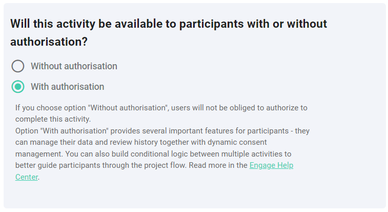 Project activity settings