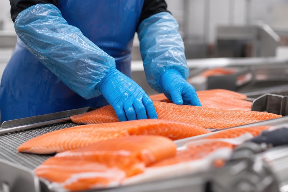 Modern seafood production facility with quality control