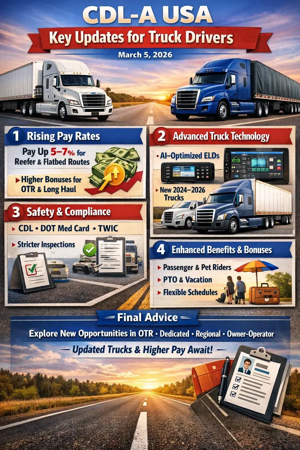 CDL-A truck driving on US highway