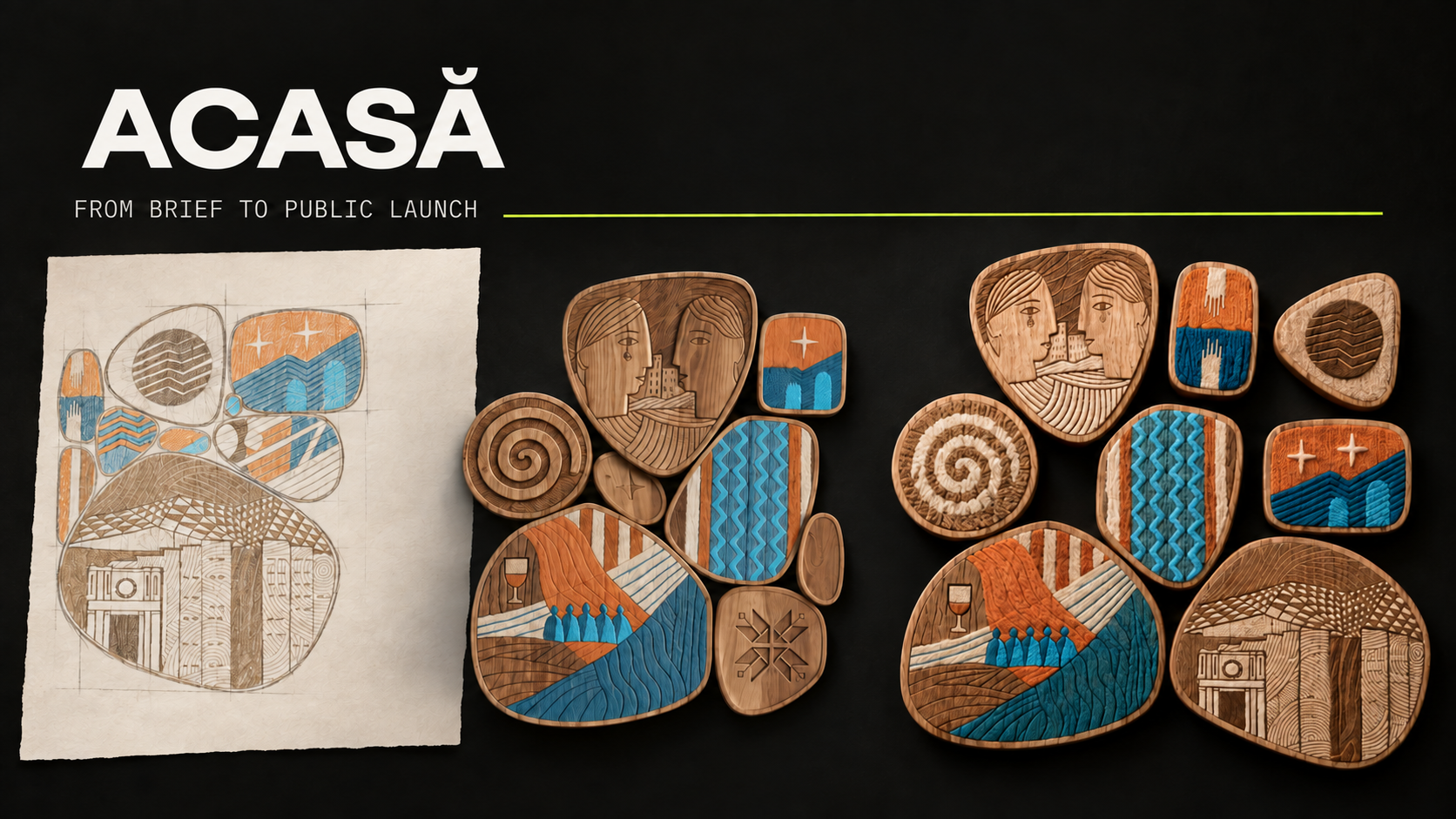 Acasă — from an early installation sketch to handcrafted wood and textile elements
