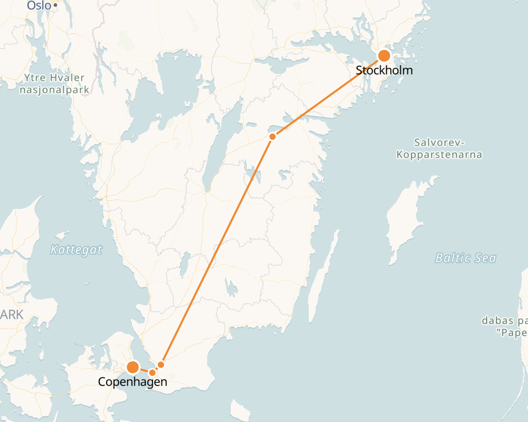 Copenhagen to Stockholm Train Tickets & Map SCANDIC TRAINS