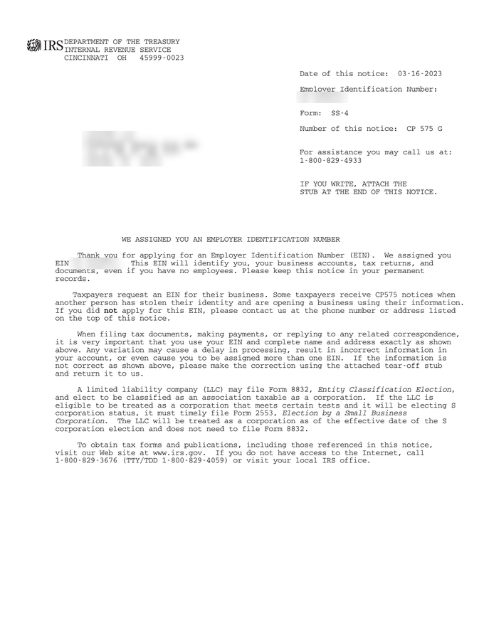 IRS EIN Confirmation Letter (CP 575)