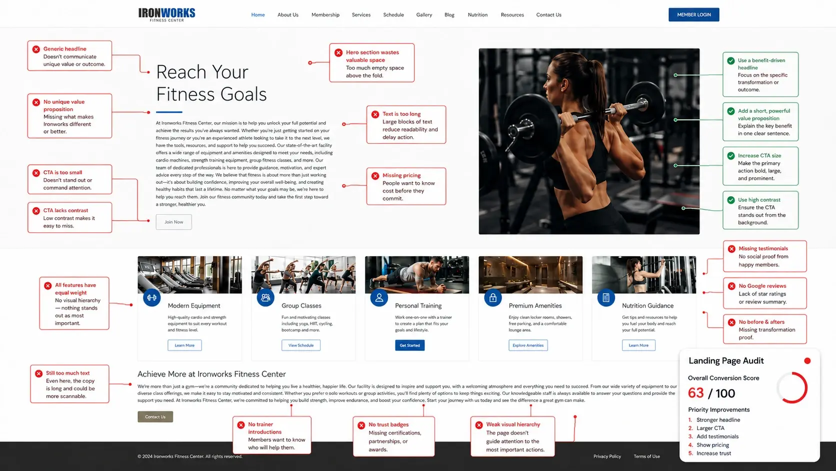 Original landing page before the conversion audit