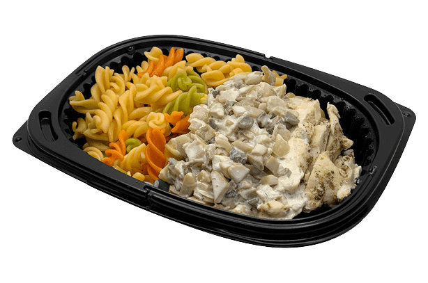 Chicken with champignon cream and pasta