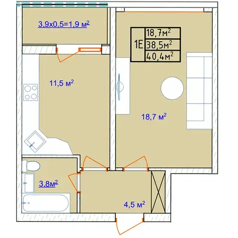 Планування 1-кімнатної квартири в ЖК Aqua Marine — варіант 6