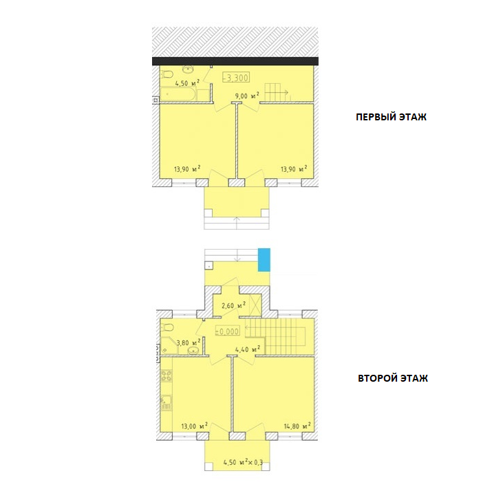 Планировка двухэтажного таунхауса Club Marine площадью 81 м²
