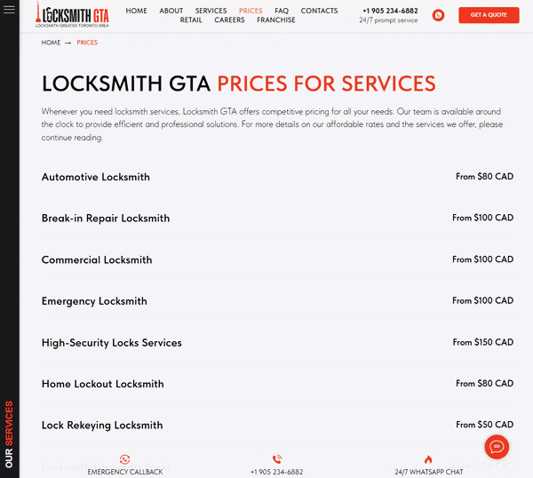 Анимация формы заявки на сайте Locksmith GTA