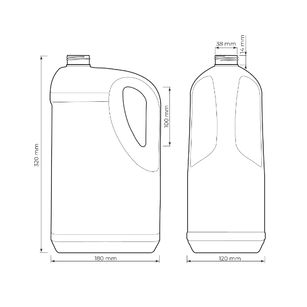Rysunek techniczny i wymiary butelki 5.7L