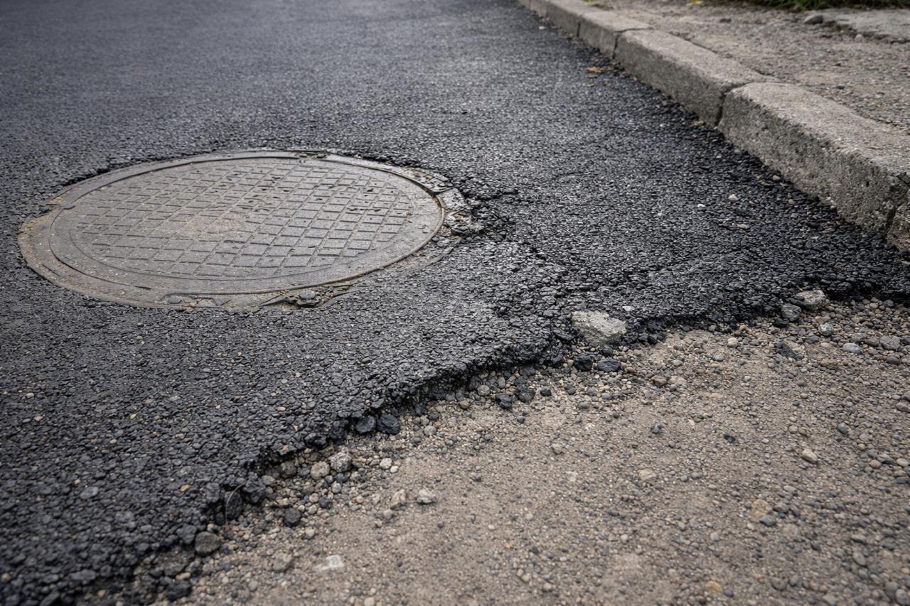 Студени шевове и напукване около шахта при некачествено асфалтиране в София