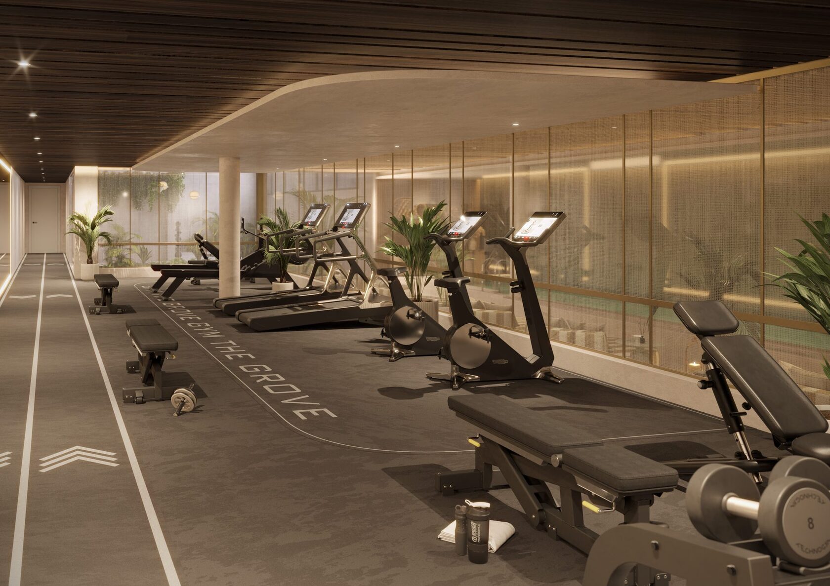Residents gym with indoor running track