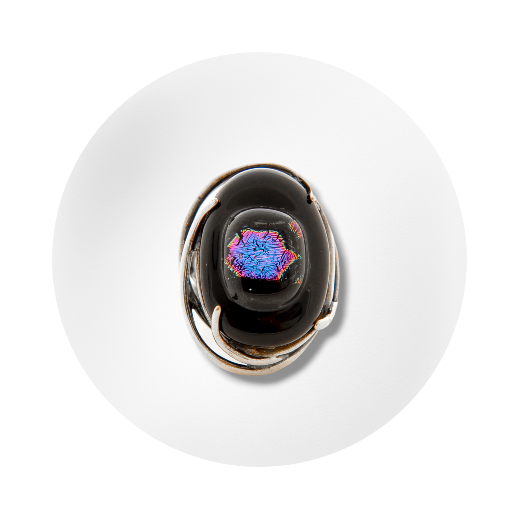 Sterling silver ring with dichroic glass insert