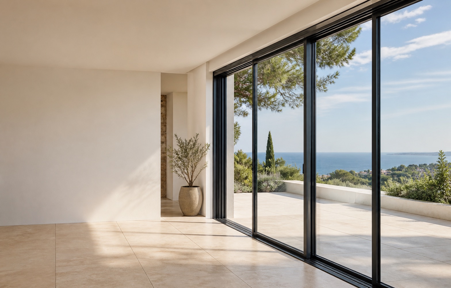 Corredera de aluminio minimalista en una vivienda de la Costa del Sol