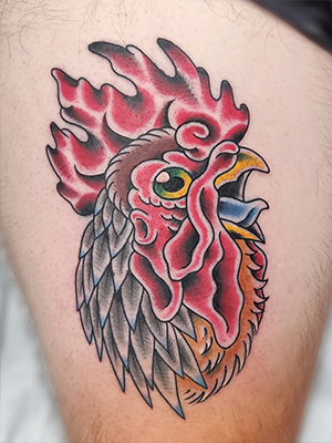 American Traditional rooster tattoo