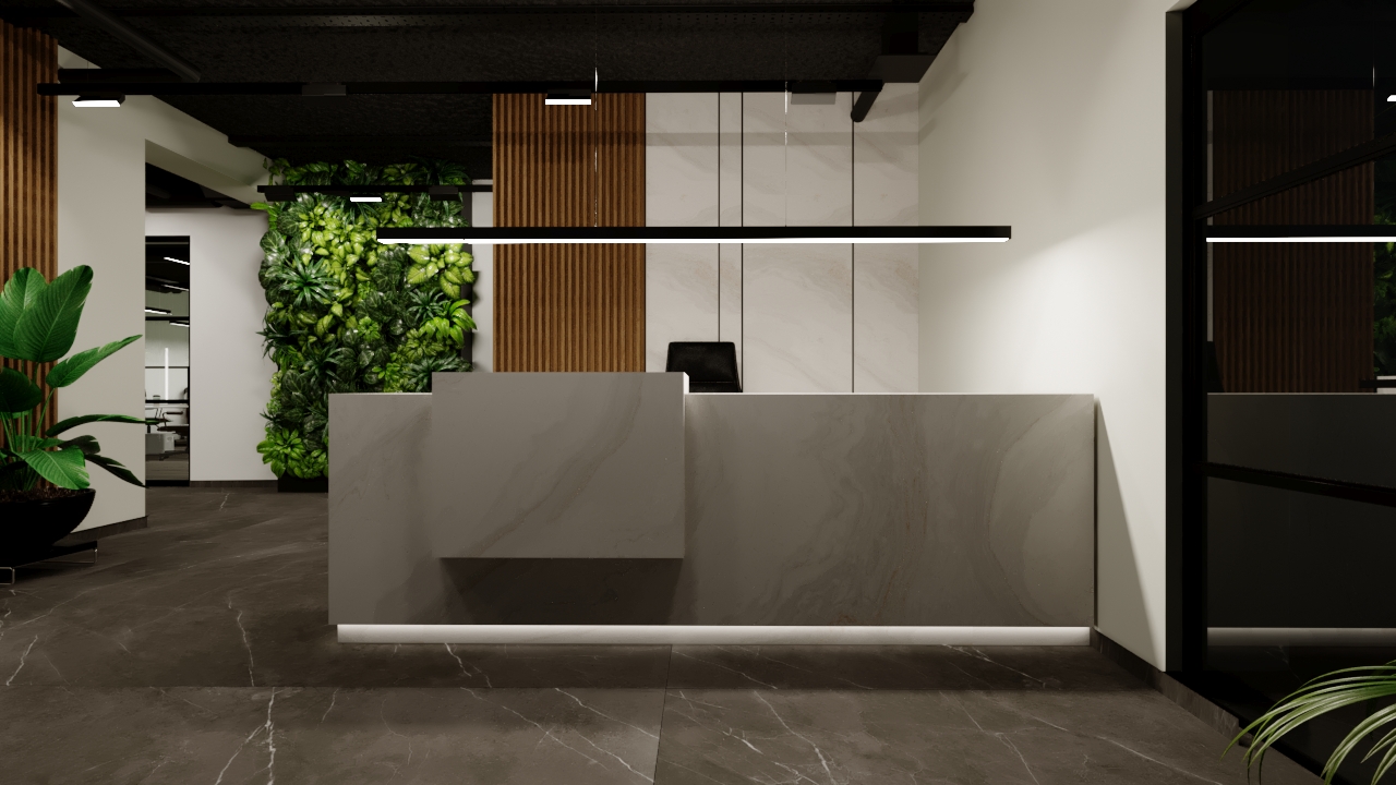 Commercial reception interior design with integrated planting by InsideOut