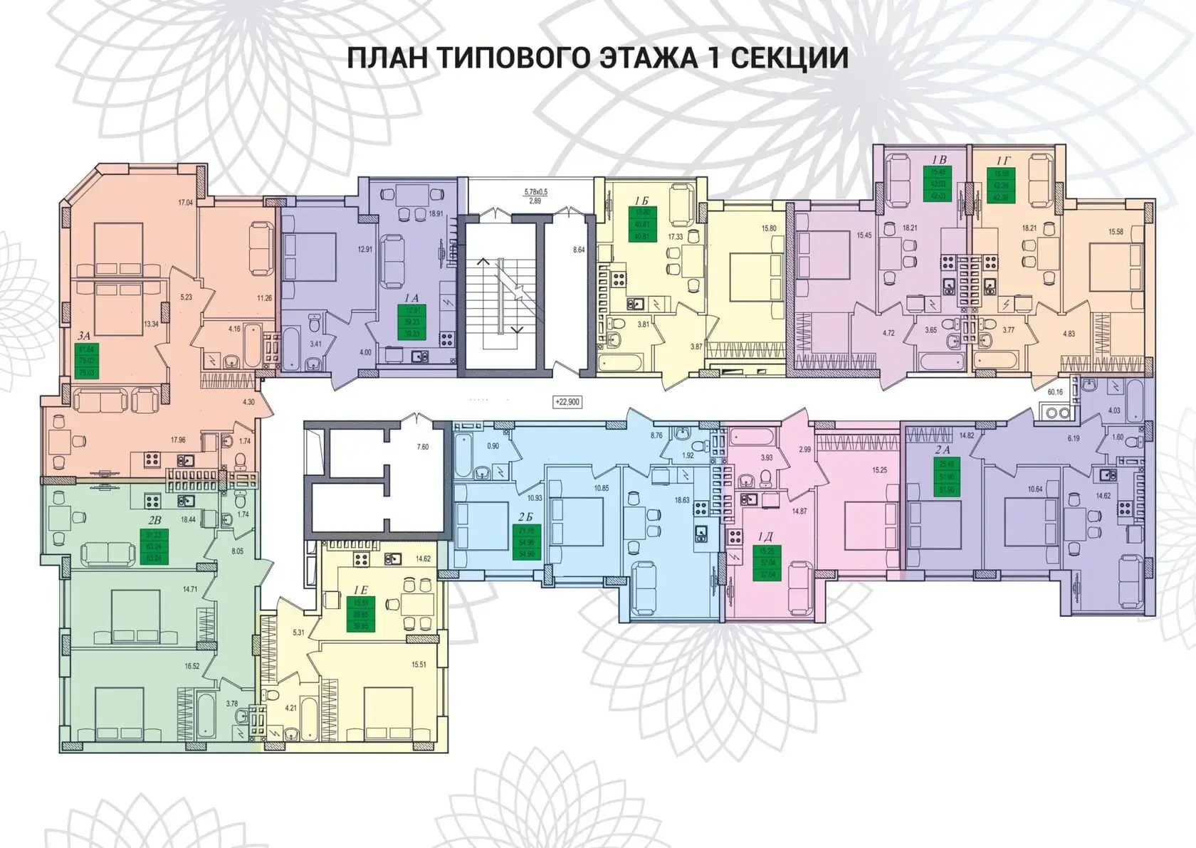 Типове планування поверху першої секції ЖК «Приморські Сади»