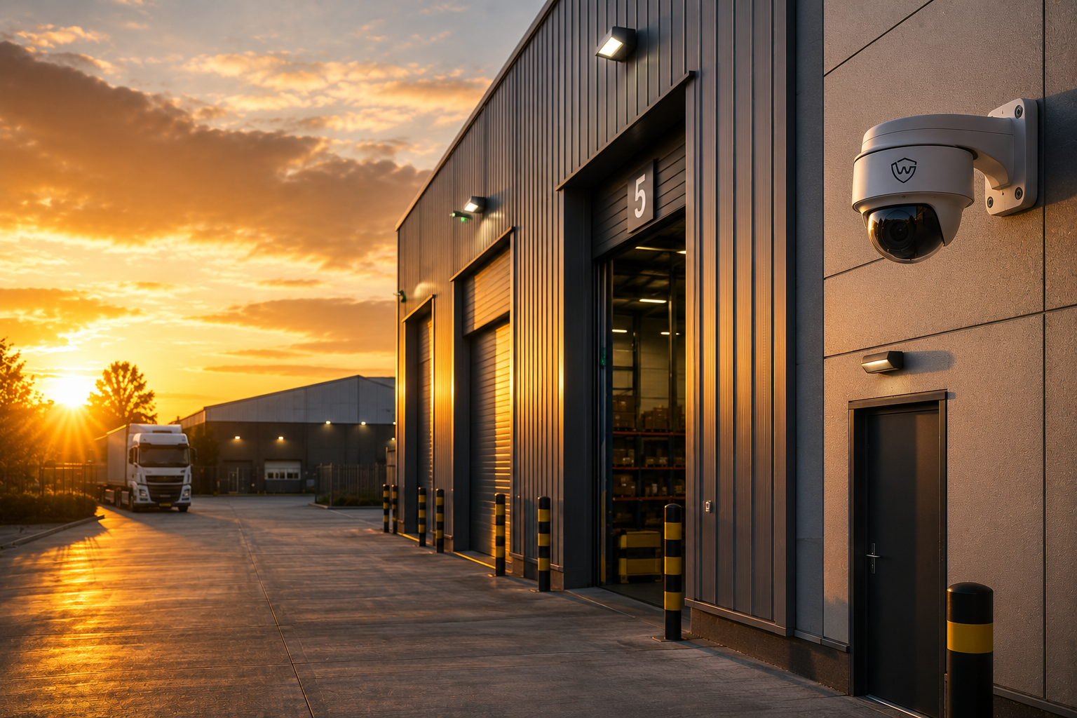 Modern warehouse and industrial site protected by CCTV and access control
